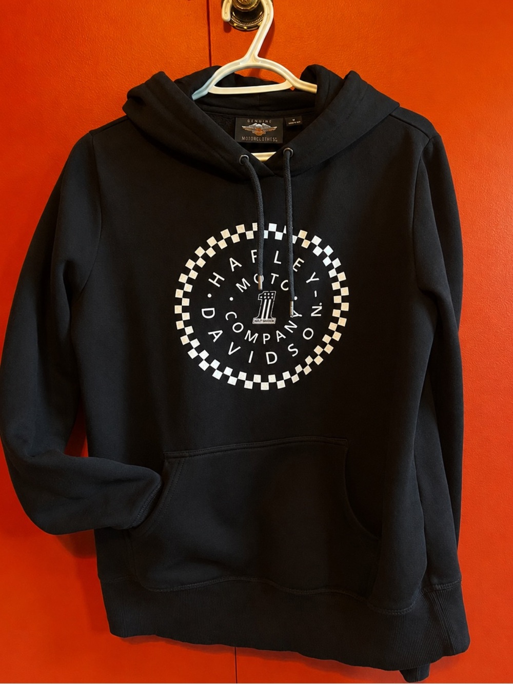 Harley-Davidson Black Hoodie with White Checkered Circle Logo